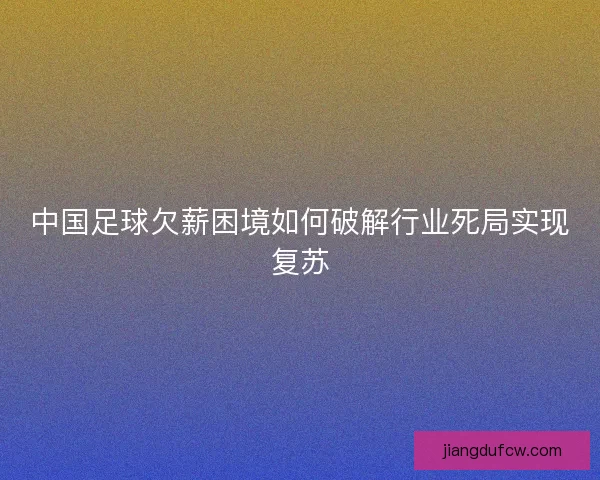 中国足球欠薪困境如何破解行业死局实现复苏 中国足球欠薪困境如何破解行业死局实现复苏